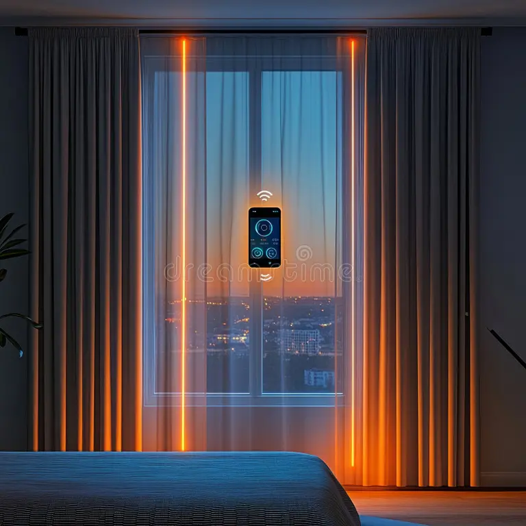 smart curtains visualization highresolution morning scene automation control smart curtains realistic photo high 361630344